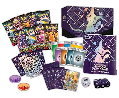 Pokémon-Sammelkartenspiel: Top-Trainer-Box Karmesin & Purpur – Paldeas Schicksale (9 Boosterpacks, 1 holografische Vollbild-Promokarte & Zubehör)