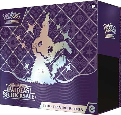 Pokémon-Sammelkartenspiel: Top-Trainer-Box Karmesin & Purpur – Paldeas Schicksale (9 Boosterpacks, 1 holografische Vollbild-Promokarte & Zubehör)